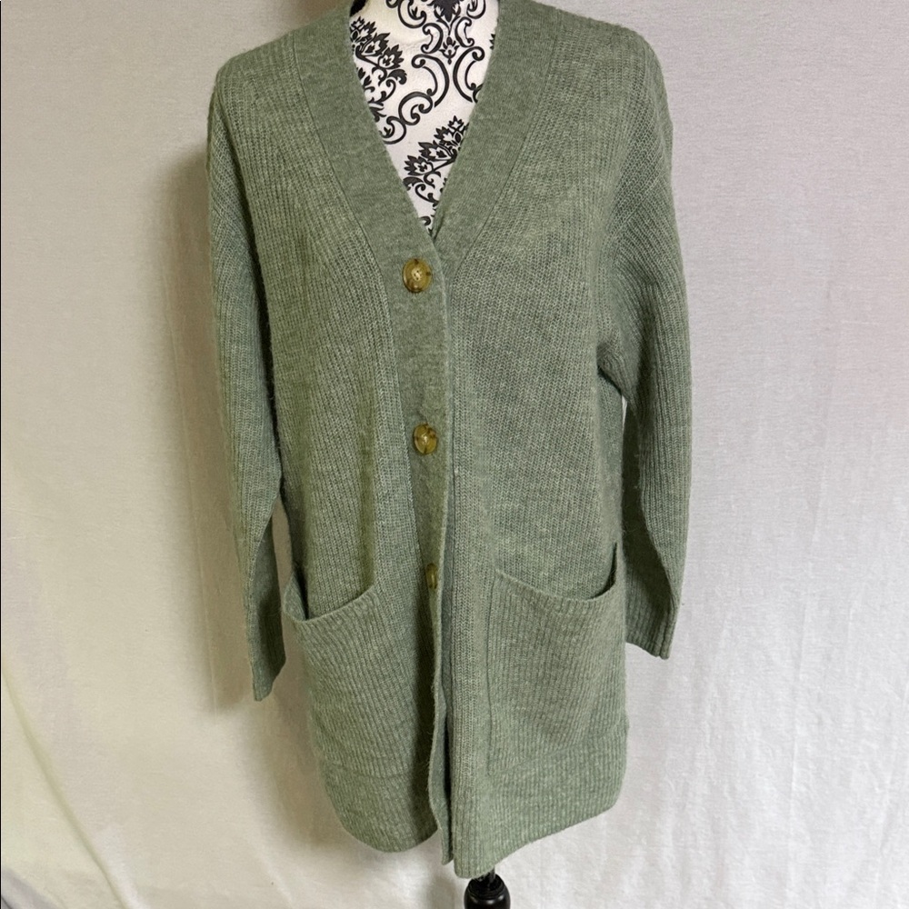 Everlane The Oversized Alpaca Pocket Cardigan in Green Light and Airy